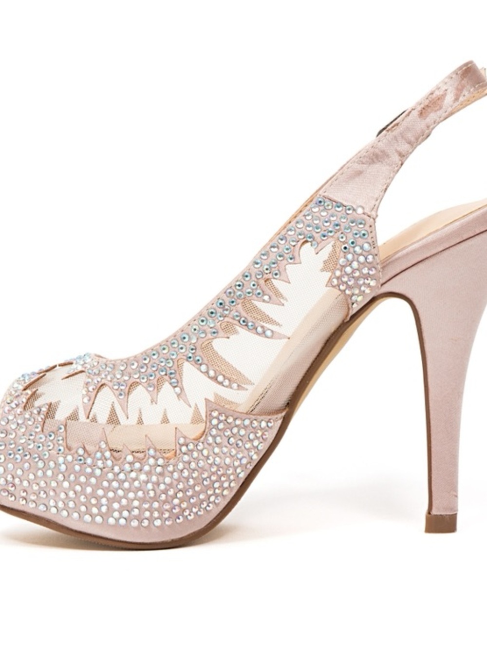 Crystal Embellished Slingback Heels in Blush Pink